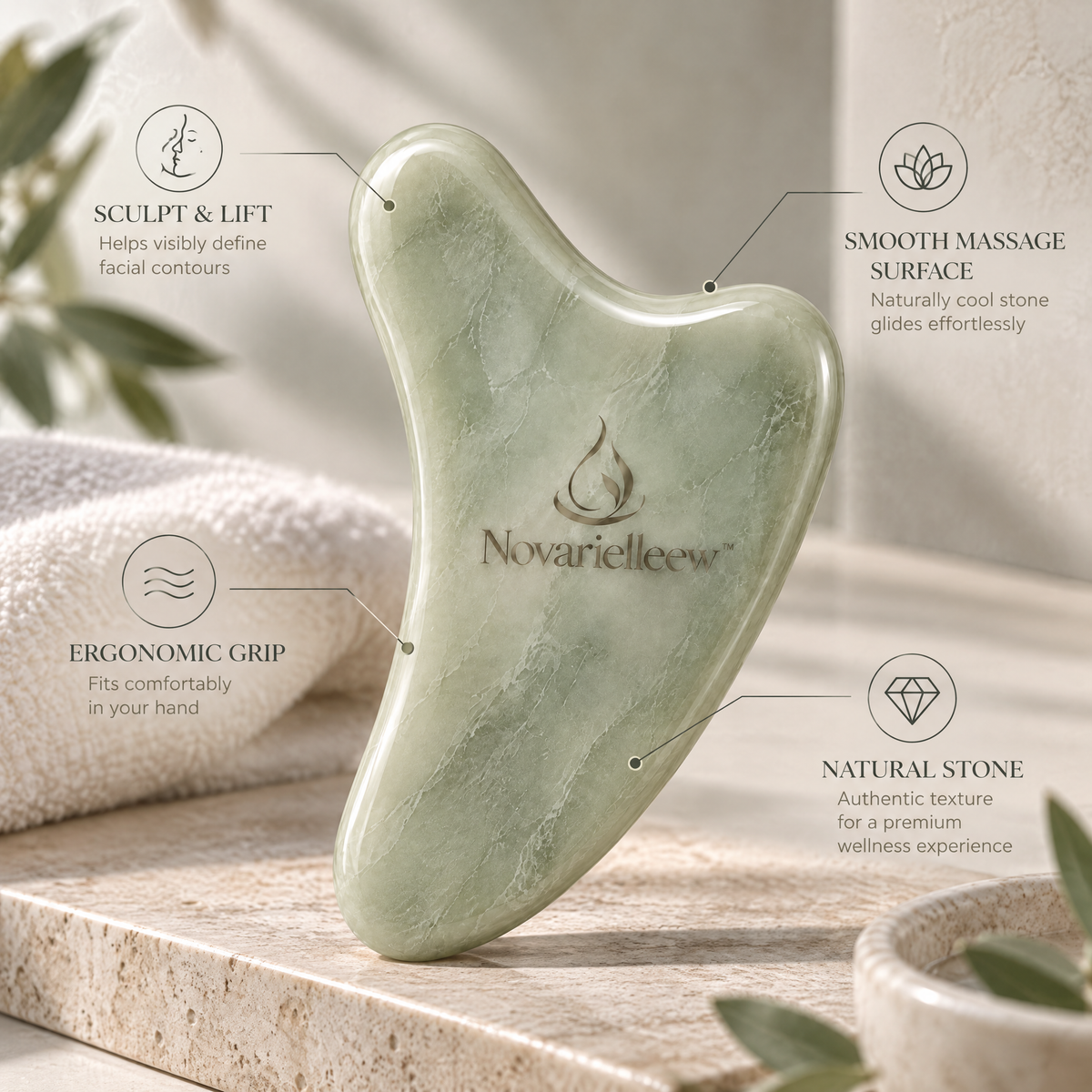 Novarielleew™ Natural Stone Gua Sha | Sculpting Facial Massage Tool for Home Spa & Self-Care