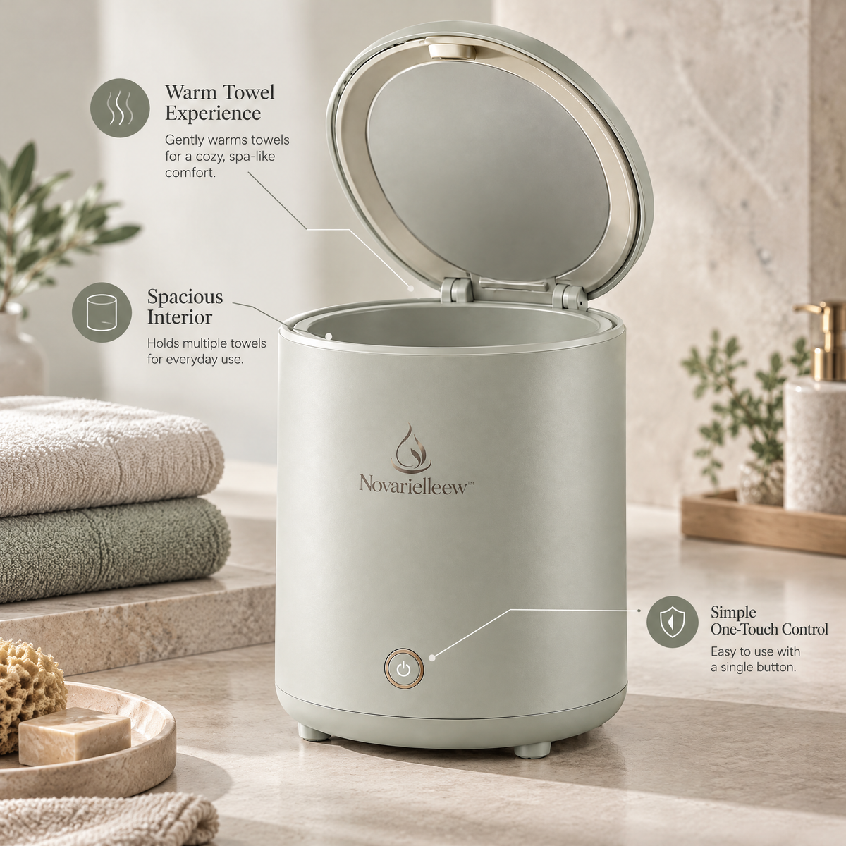 Novarielleew™ Home Spa Towel Warmer | Large-Capacity One-Touch Heated Towel Bucket