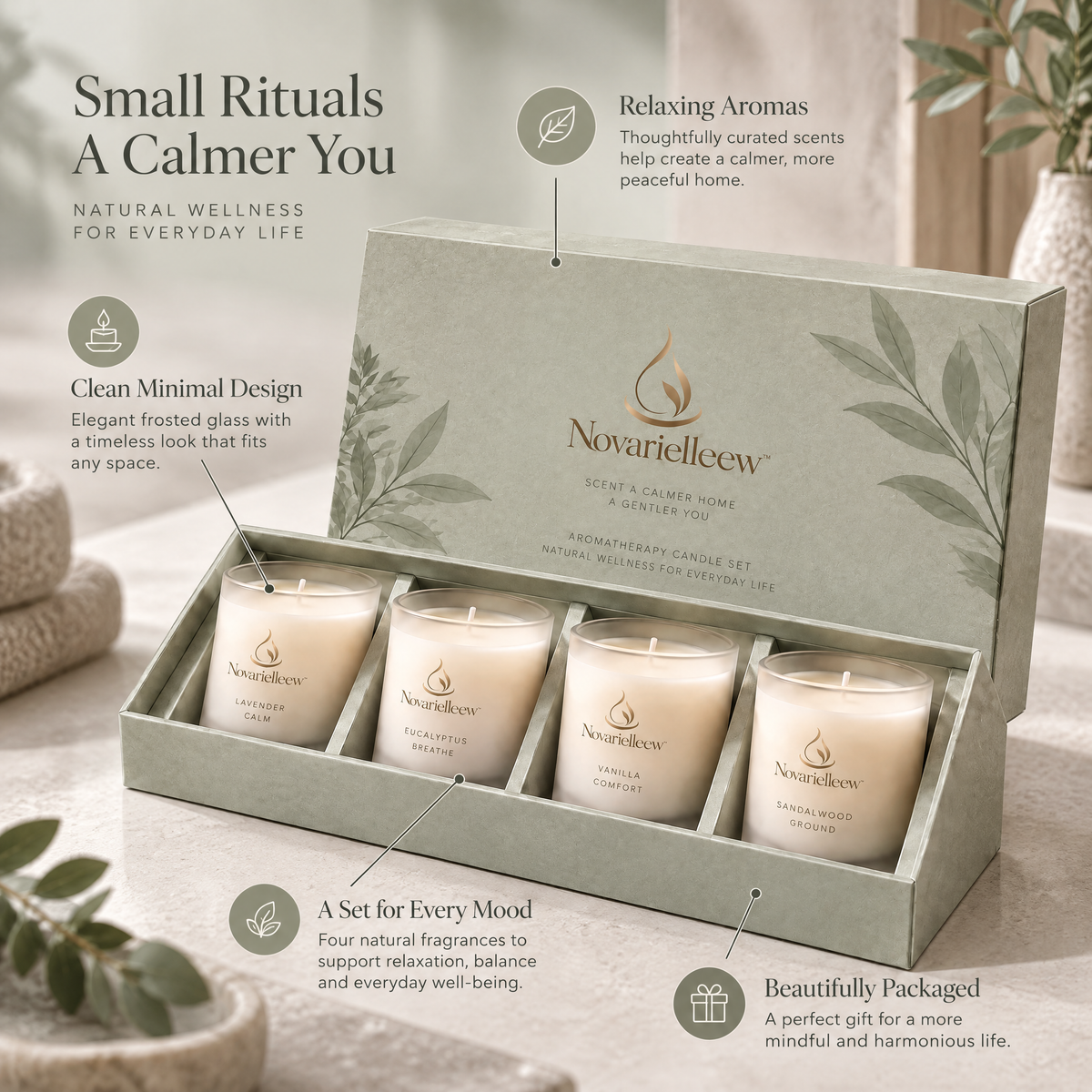 Novarielleew™ Lavender Calm Scented Candle | Home Spa Aromatherapy Candle for Bath, Relaxation & Self-Care