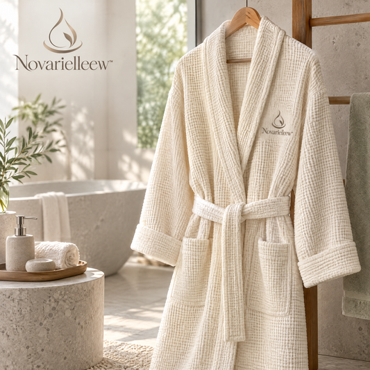 Novarielleew™ Plush Home Spa Robe | Soft Absorbent Shawl-Collar Bathrobe with Adjustable Belt & Pockets