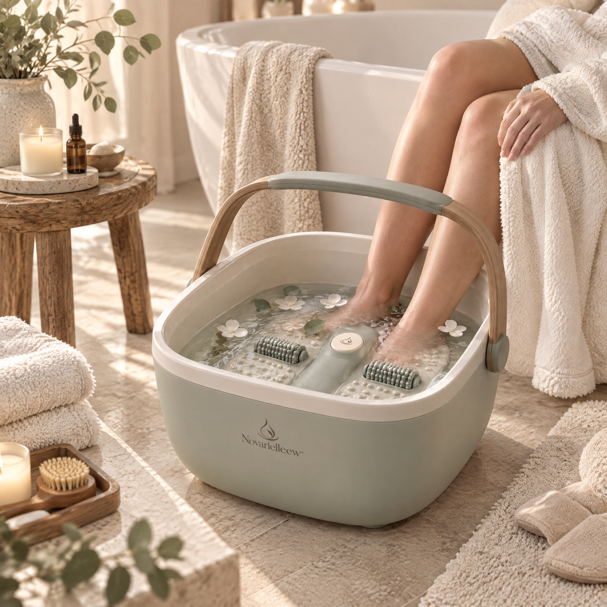 Novarielleew™ Home Spa Foot Bath Basin | Portable Foot Soaking Tub with Massage Rollers & One-Touch Control