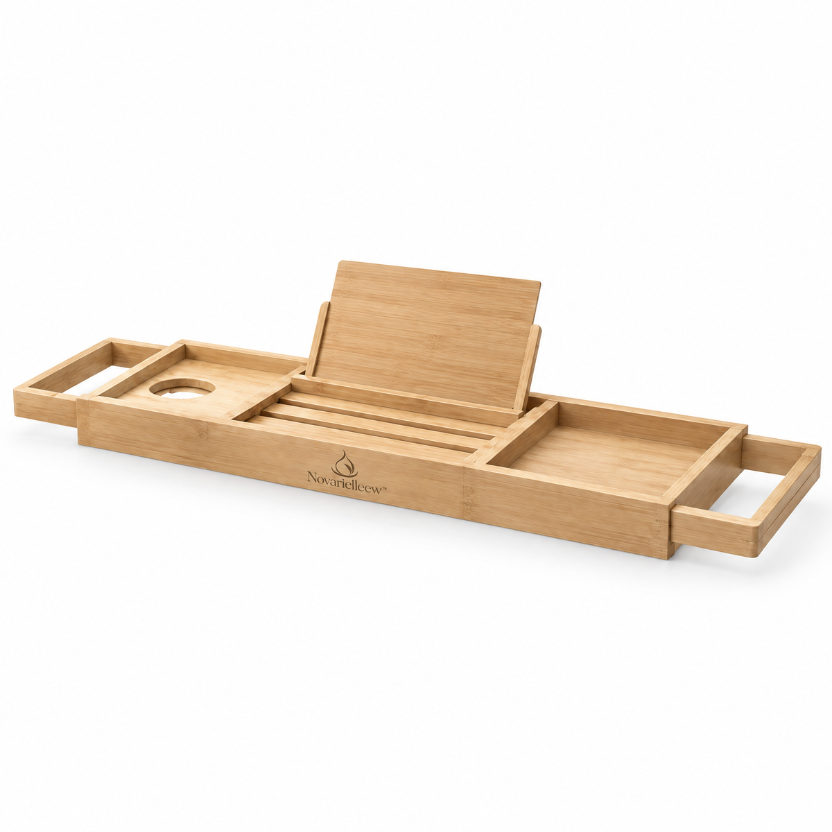 Novarielleew™ Adjustable Bamboo Bathtub Caddy Tray | Expandable Home Spa Bath Tray with Book & Tablet Stand