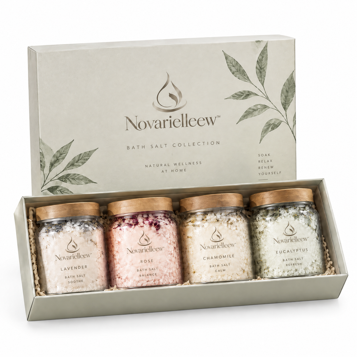 Novarielleew™ Botanical Bath Salt Collection | 4-Scent Home Spa Soaking Gift Set