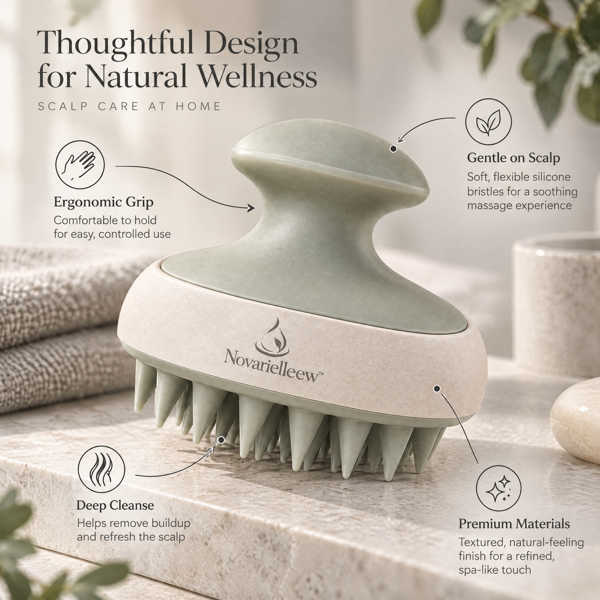 Novarielleew™ Silicone Scalp Massage Brush | Ergonomic Shampoo & Deep-Cleansing Scalp Care Tool