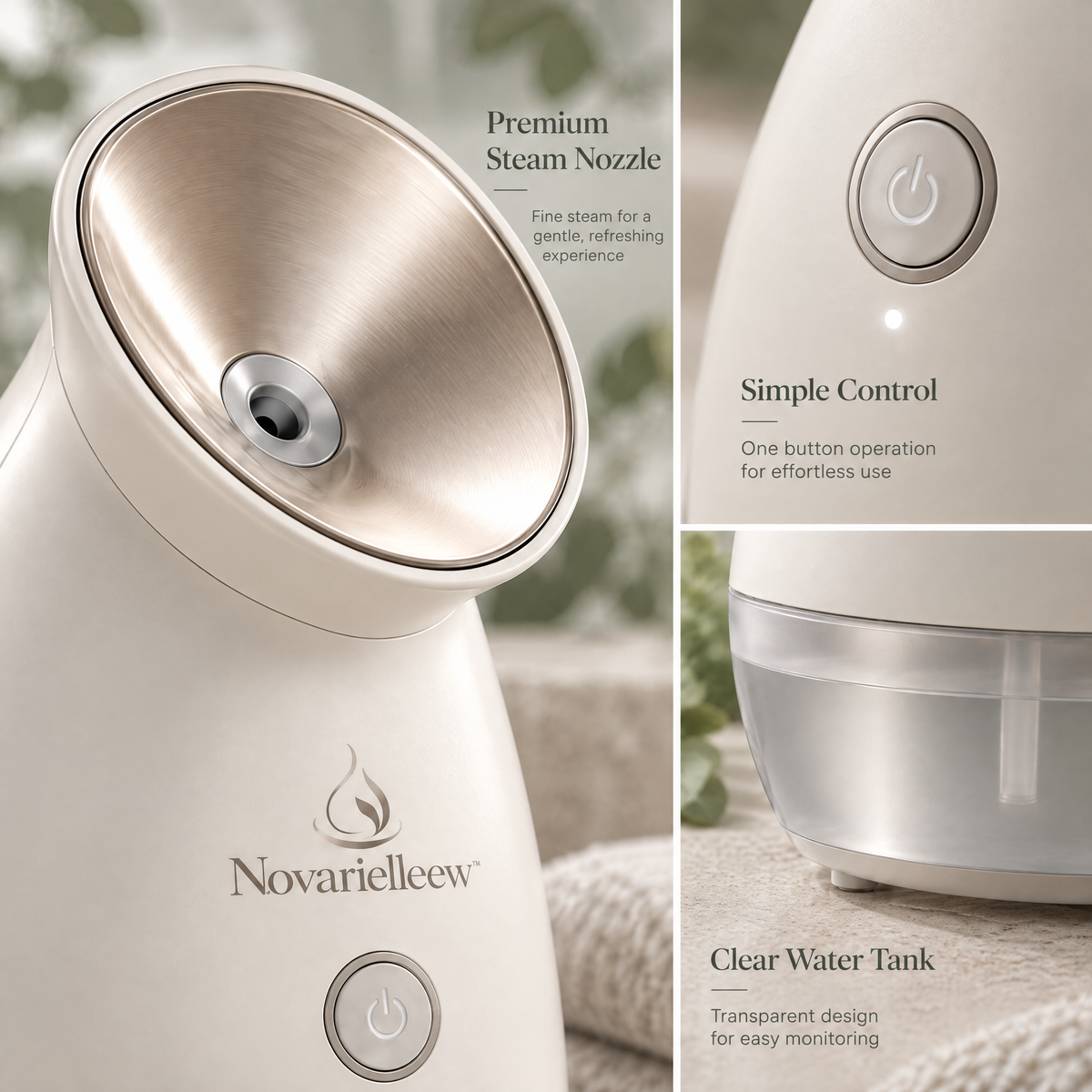 Novarielleew™ Facial Steamer | Fine-Mist Home Spa Face Steamer with Easy-Refill Water Tank