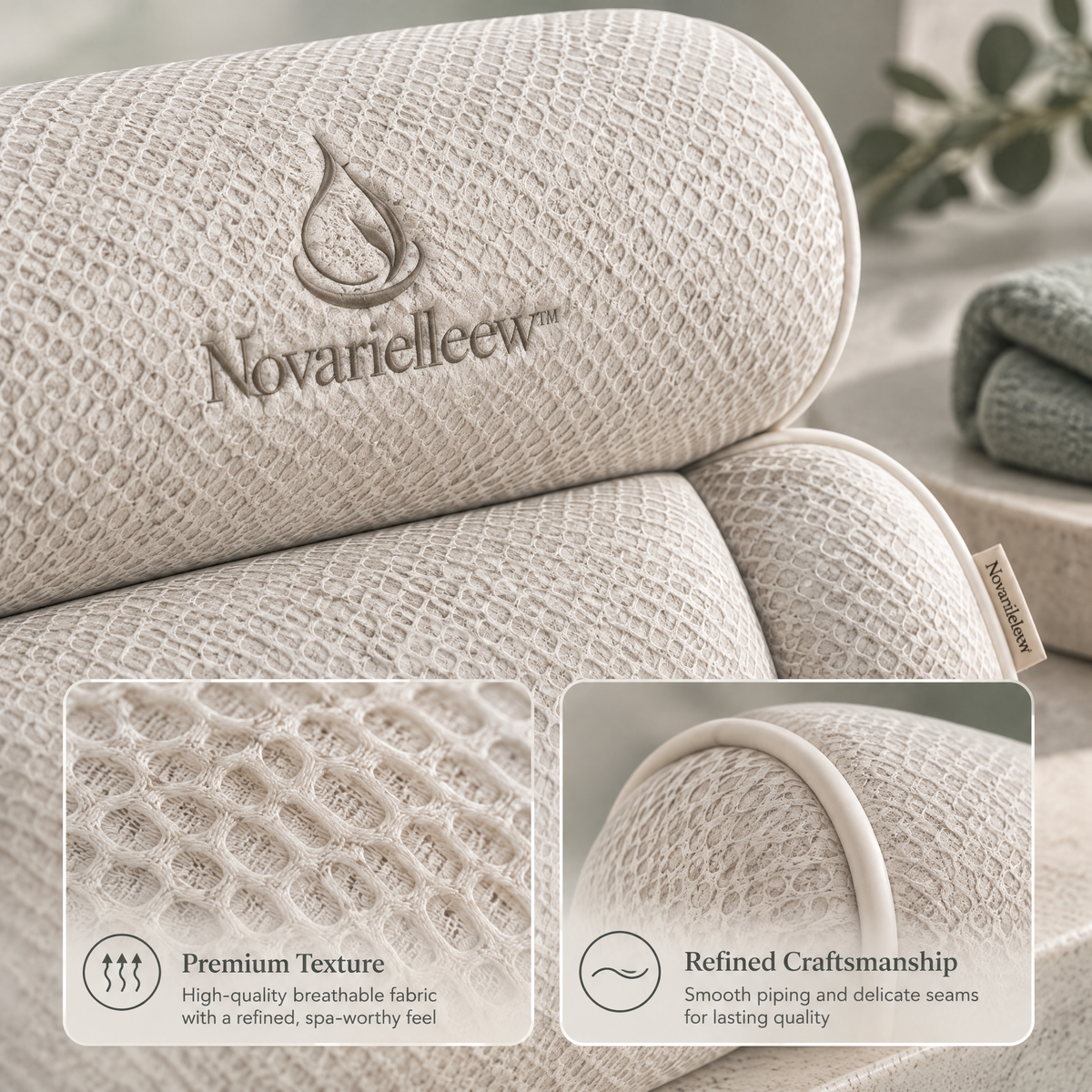 Novarielleew™ Luxury Bath Pillow | Cushioned Head, Neck & Shoulder Support for Home Spa Soaking