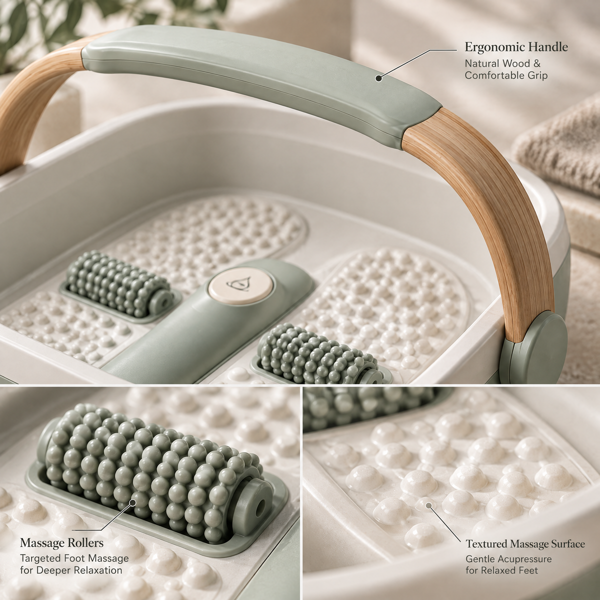 Novarielleew™ Home Spa Foot Bath Basin | Portable Foot Soaking Tub with Massage Rollers & One-Touch Control