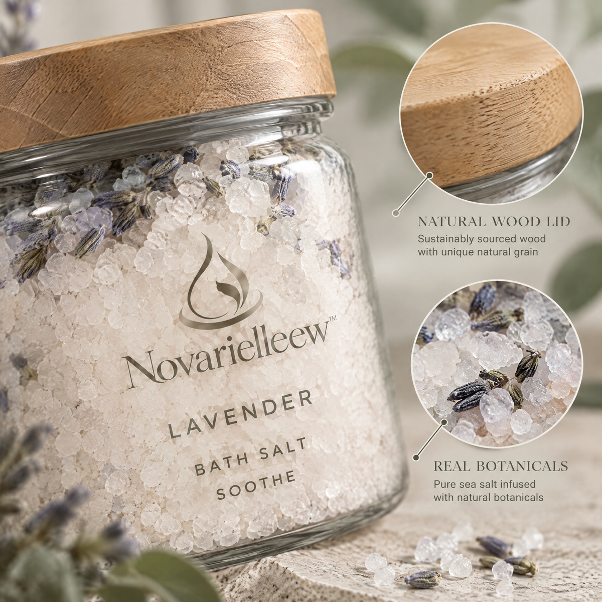 Novarielleew™ Botanical Bath Salt Collection | 4-Scent Home Spa Soaking Gift Set